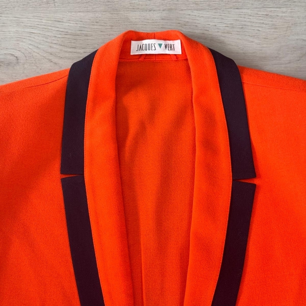 Vintage Jacque Vert Open Front Wool Blend Vibrant Orange Women's Blazer Size 10 - Picture 5 of 8